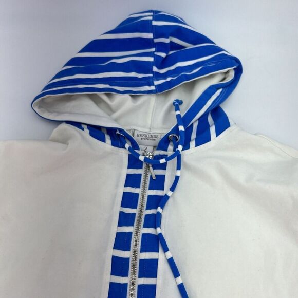 Chicos White Blue Full Zip Hooded Jacket Size Large Long Sleeve - Picture 4 of 5